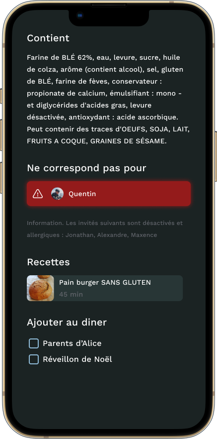 Mockup page détails du scan AllergEase